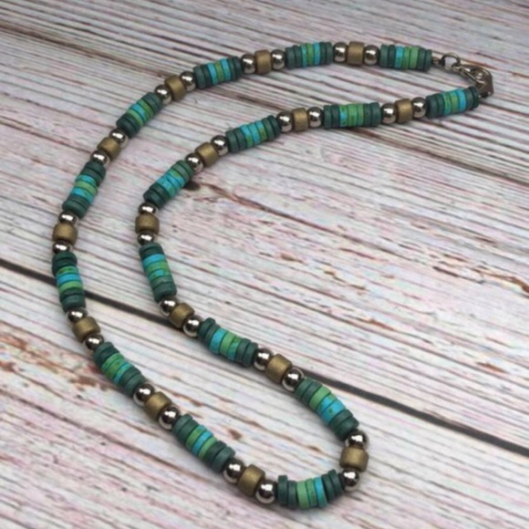 NEW Coconut Shell Coco Heishi Disk Beads & Silver Tone Unisex Necklace Hippie - Picture 10 of 13
